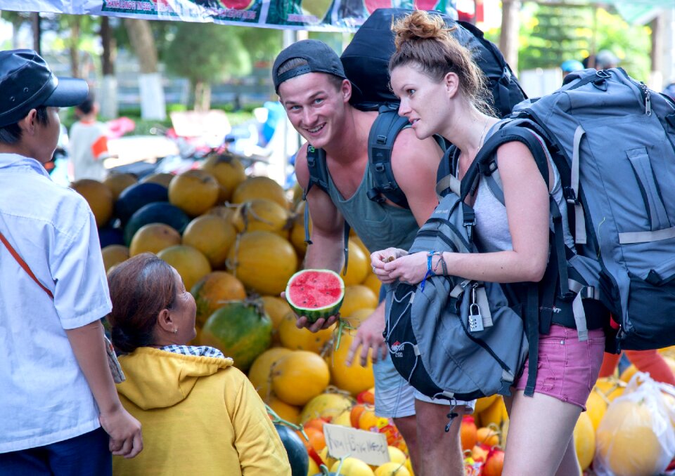 Anniversary tour market bying fruit