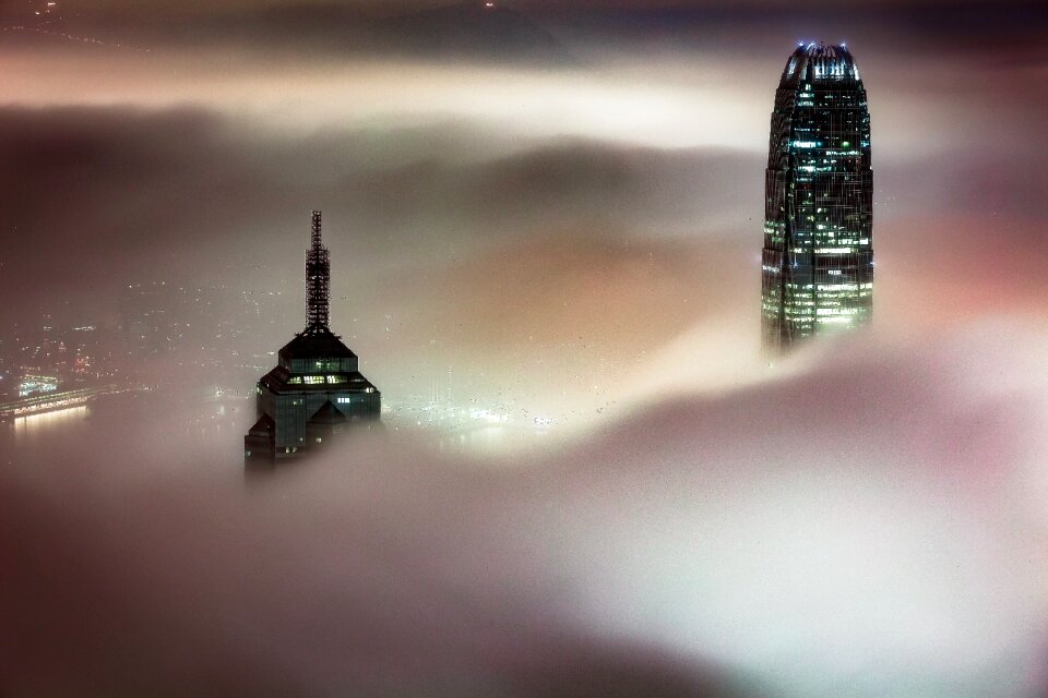 Foggy architecture building