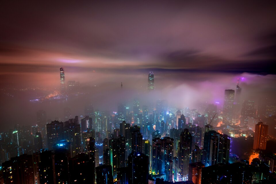 Mist haze skyscrapers