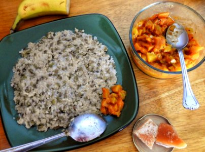 Milk Rice with Papaya Pickles and Jaggery