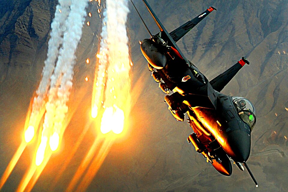 Flying f-15 fighter