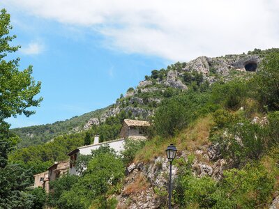 Rock wall caves village