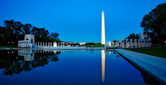 Dusk evening reflecting pool photo