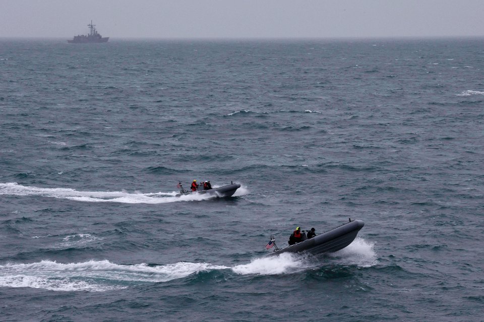 190220-N-JX484-443.NORTH SEA (Feb. 20, 2019) Sailors from …