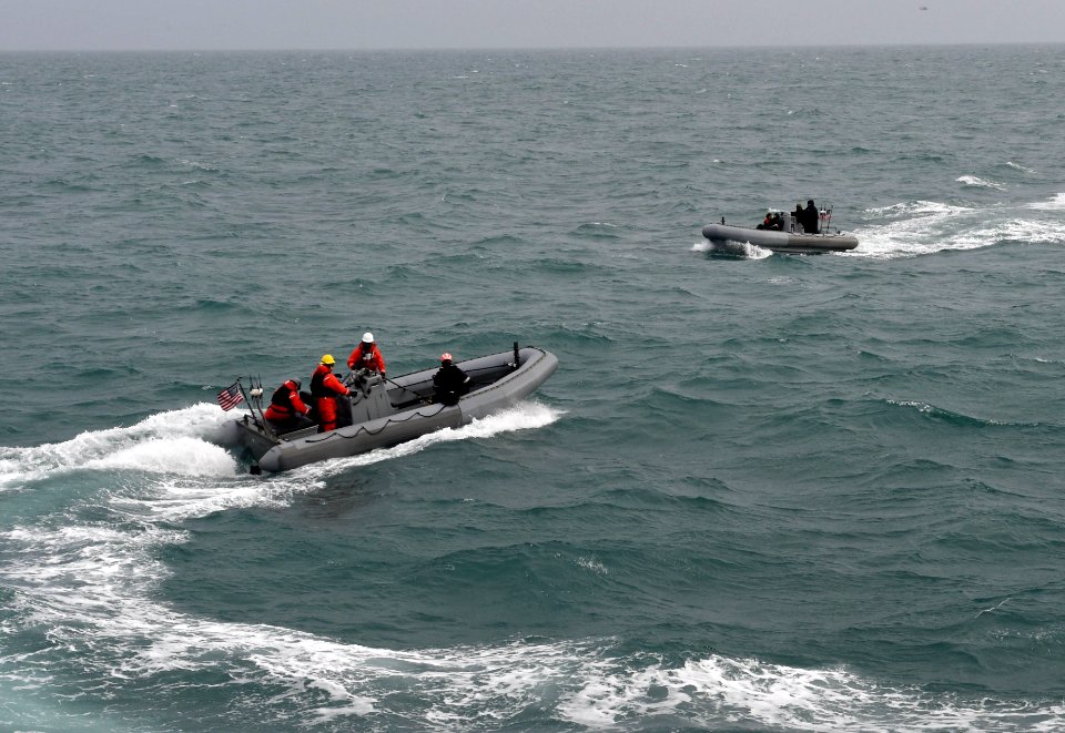 190220-N-JX484-189.NORTH SEA (Feb. 20, 2019) Sailors depar…