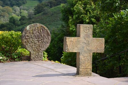 Basque church stone cross photo