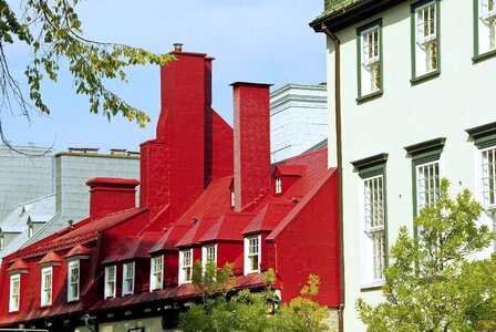 Roofs red old quebec photo