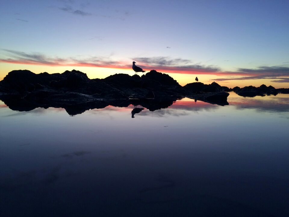 Tranquil sea sunset beach