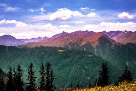 Painted landscape mountains photo