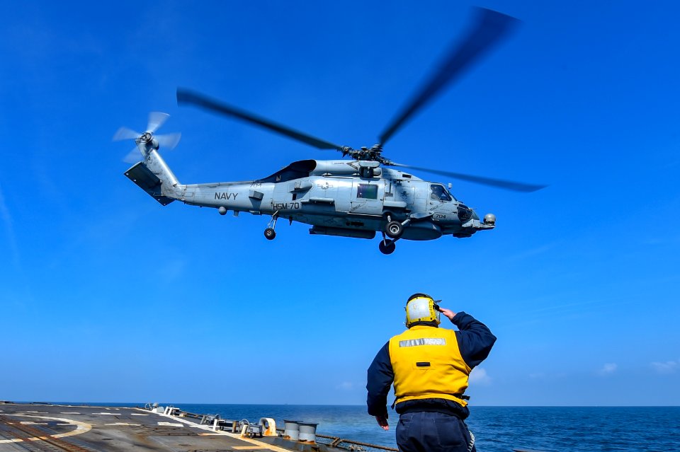 190411-N-JX484-437.SEA OF HEBRIDES (Apr. 11, 2019) Boatswa…