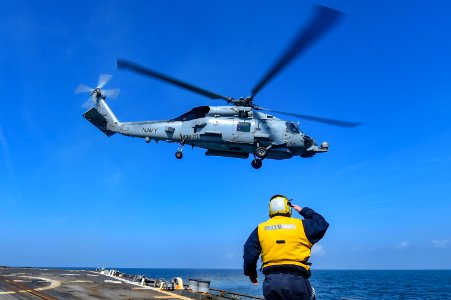 190411-N-JX484-437.SEA OF HEBRIDES (Apr. 11, 2019) Boatswa…