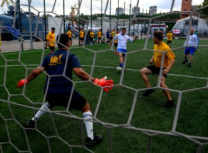 Sailors From the U.S. Navy and Royal Navy Play Soccer Duri… photo