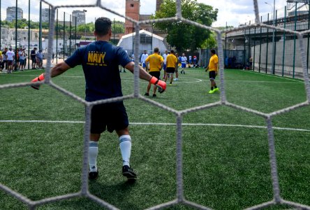 Sailors From the U.S. Navy and Royal Navy Play Soccer Duri…