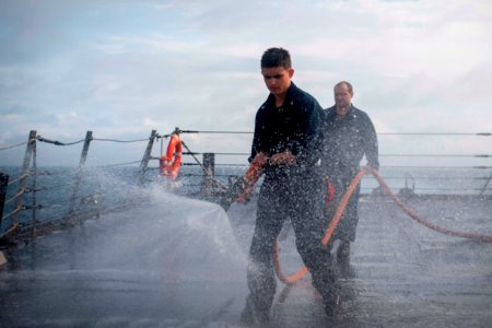 190718-N-UB406-0068SEA OF HEBRIDES (July 18, 2019) Damage …