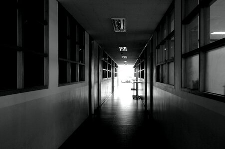 Hallway black and white gray school photo