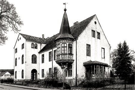 Bay window building black and white