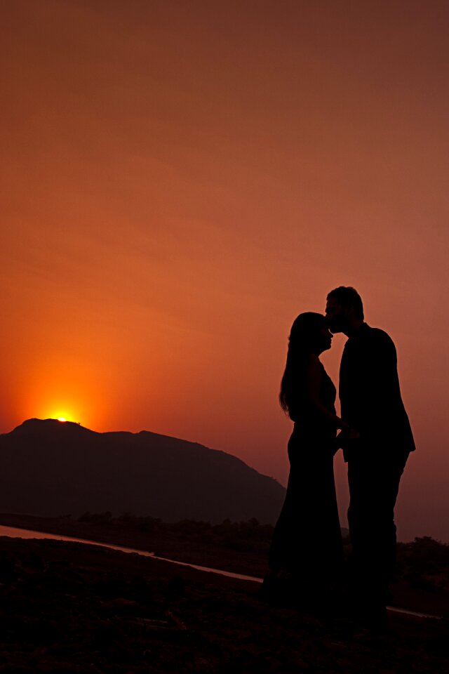 Kissing newly wed engaged