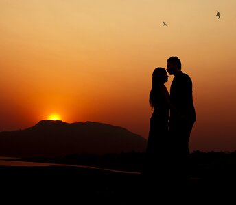 Sunset romantic engaged photo