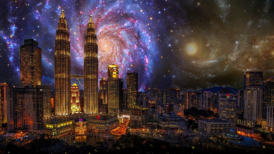 Twin towers architecture big city