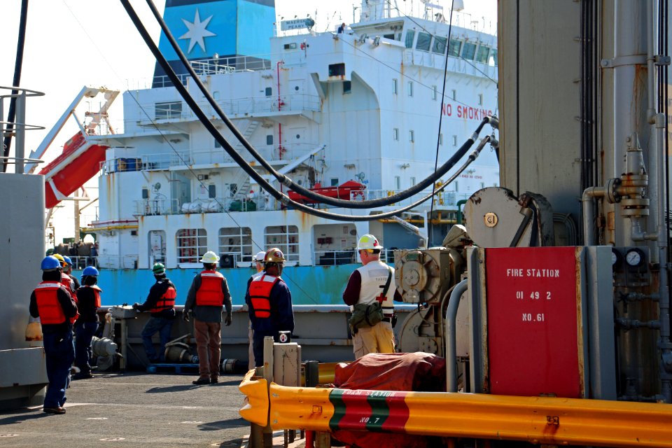 2021-02-23 Tanker Maersk Peary Conducts Training RAS with …