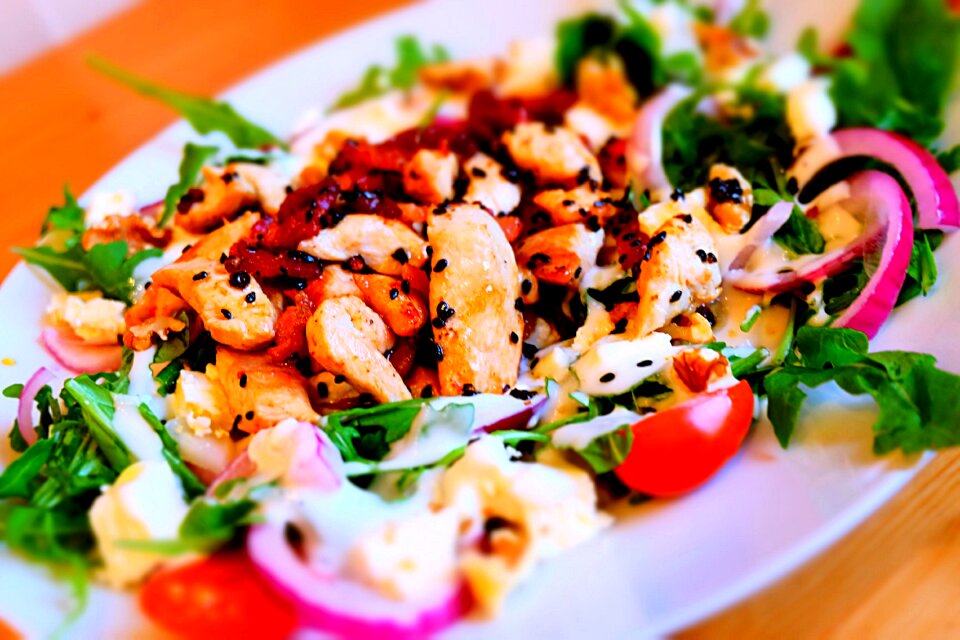 Salad plate red onions appetizing