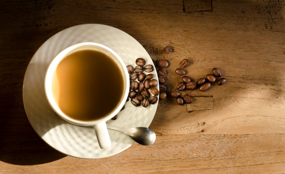 From above cup of coffee drink
