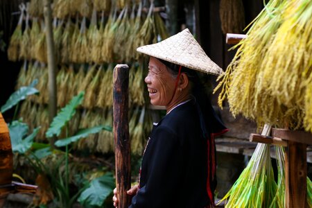 Old woman chinese hat asian