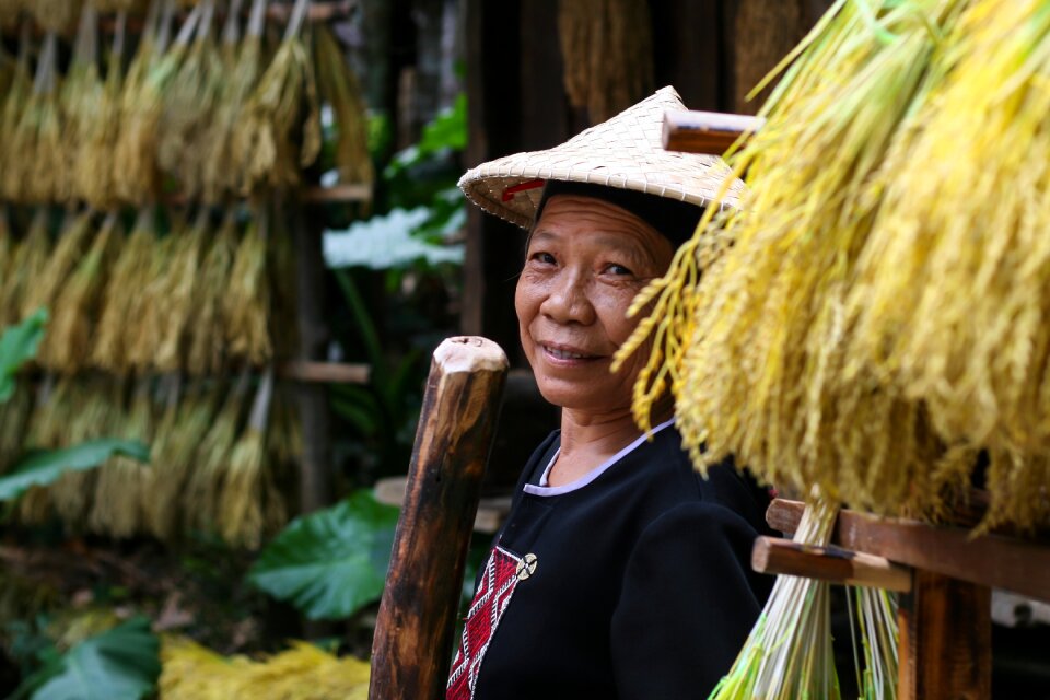 Old woman chinese hat asian