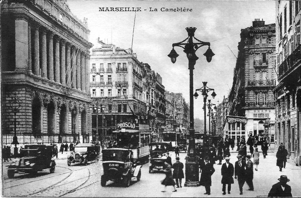 Old postcard tram bus
