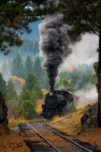 Smoke train tracks railroad photo