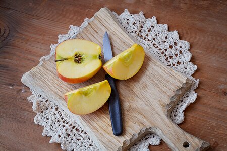 Sliced apple cutting board wooden board photo