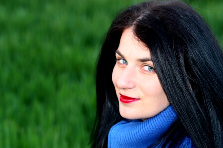 Blue eyes portrait black hair photo