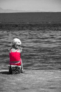 Child black and white sea photo