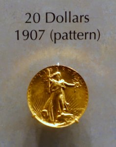 20_Dollars,_United_States,_1907_pattern,_by_Augustus_Saint-Gaudens,_view_2_-_National_Museum_of_American_History_-_DSC00241
