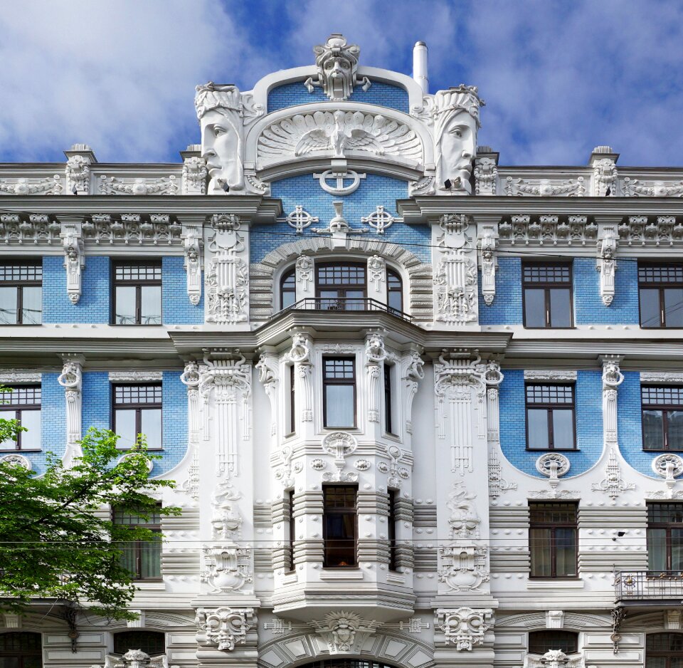 Architecture art nouveau house facade