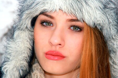 Green eyes blonde snow photo