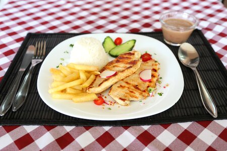 Meat chicken french fries