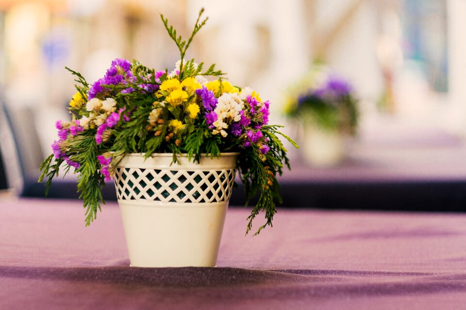 Terrace vase out of focus