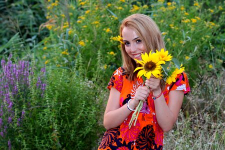 Flowers blonde beauty photo