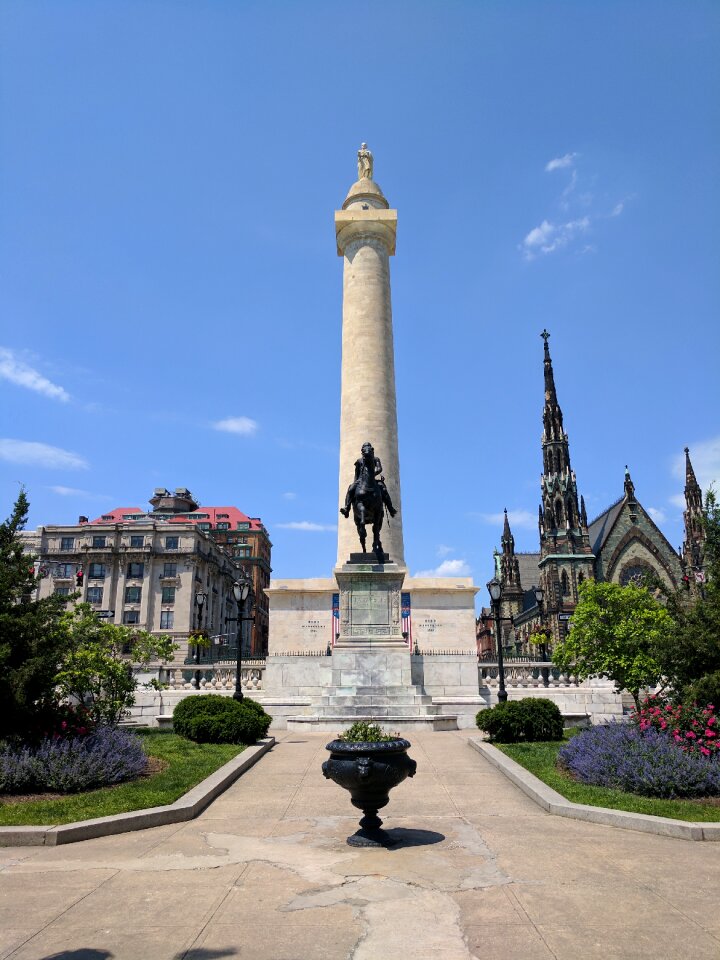 Bronze landmark blue