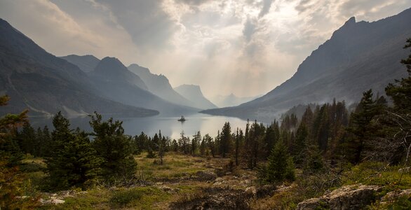 Clouds lake mountains