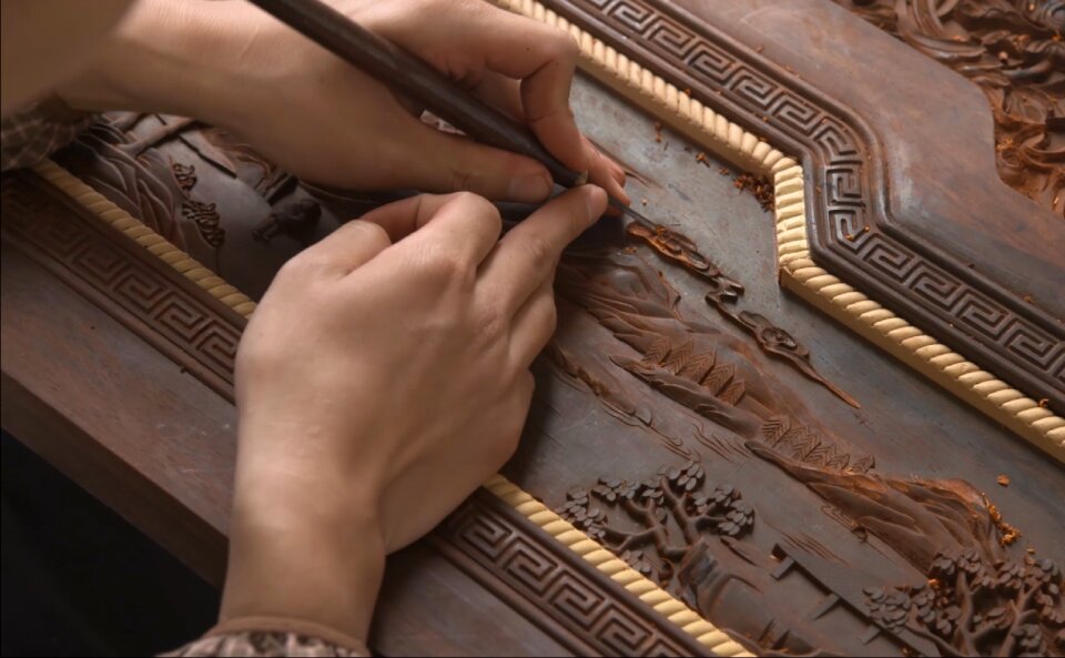 The court sandalwood carved the national palace museum landscape painting