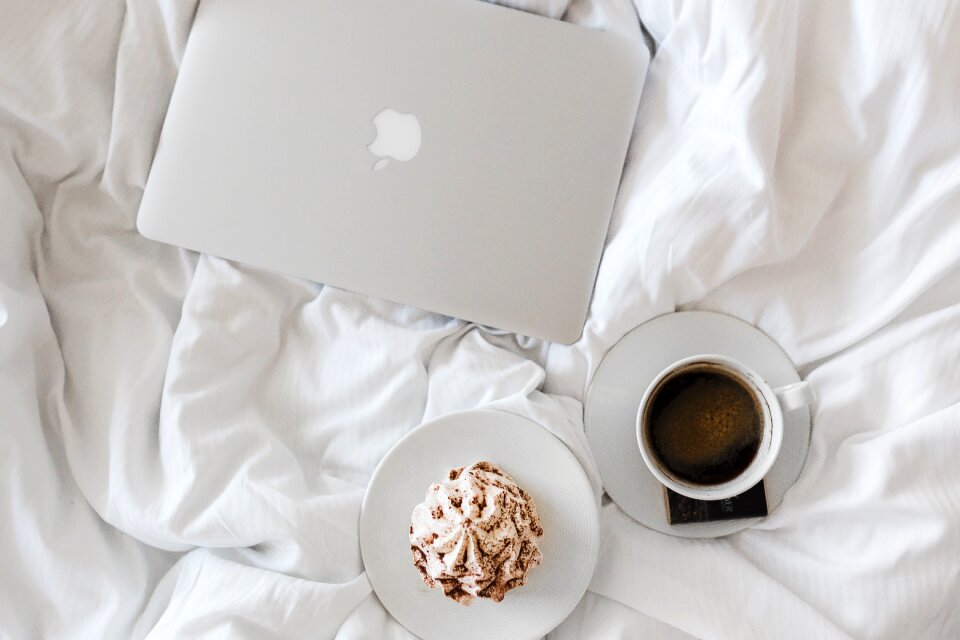 Laptop working breakfast