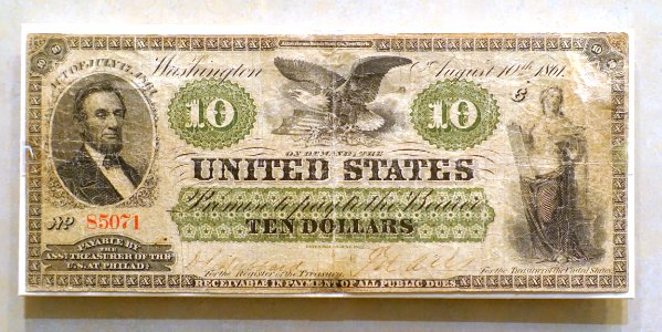 10_Dollars,_United_States,_1861,_'greenback'_front_-_National_Museum_of_American_History_-_DSC00306