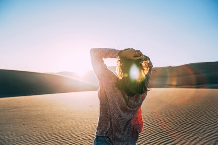 Girl landscape sand photo