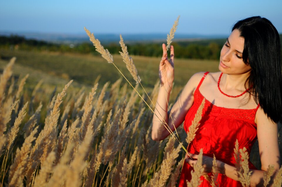 Nature red dress field