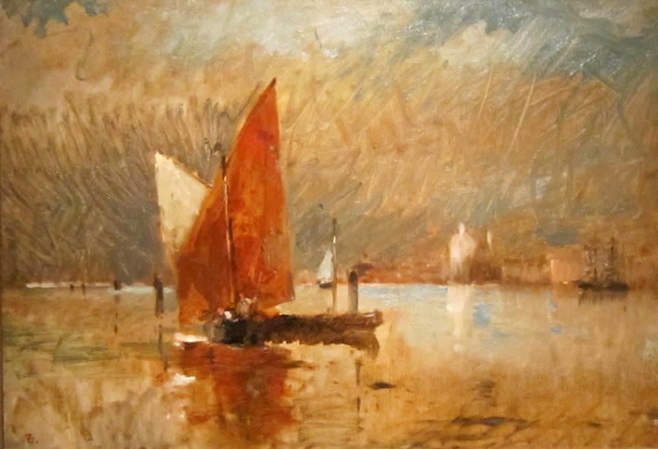 'Red_Sail_in_the_Harbor_at_Venice'_by_Frank_Duveneck,_Cincinnati_Art_Museum