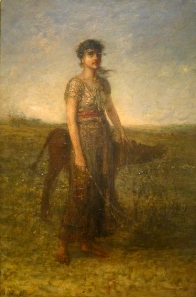 'Girl_and_Calf_(Led_through_Meadows)'_by_George_Fuller
