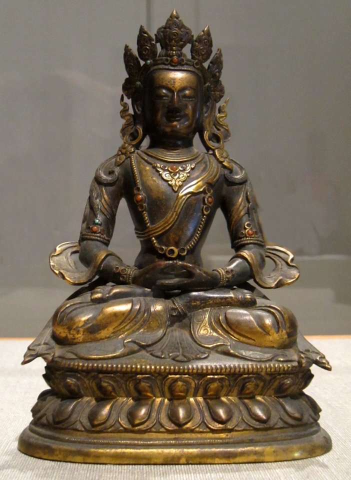 'Amitayus'_from_Tibet,_19th_century,_gilt_bronze,_turquoise_and_coral,_Honolulu_Museum_of_Art