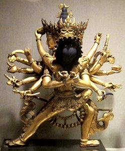 'Chakrasamvara_and_Vajravarahi',_Nepal,_late_Malla-early_Shah_period,_late_18th-early_19th_century,_bronze_with_garnets_and_turquoise,_Honolulu_Academy_of_Arts